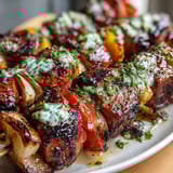 Fresh vegetable skewers with vibrant chimichurri sauce, a delicious vegetarian option for summer cookouts.  