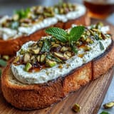Golden artisanal bread piled high with snowy whipped ricotta, drizzled with glistening honey.