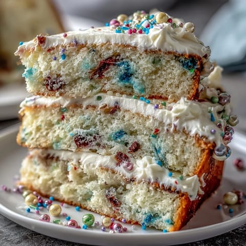 Vibrant Spring Funfetti Cake with pastel buttercream frosting, perfect for festive gatherings.  