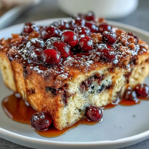 Fluffy baked blueberry pancake casserole with juicy berries, golden crust, and a dusting of powdered sugar for a cozy brunch centerpiece.