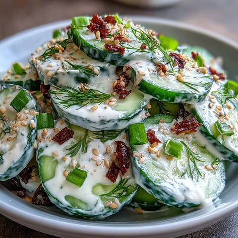 Crisp TikTok Cucumber Salad with Everything Bagel Dressing, bright and tangy.
