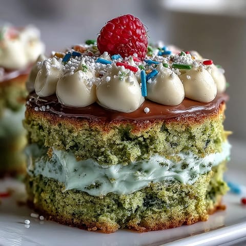 Vibrant mini matcha birthday cake, frosted elegantly, perfect for a smashing brunch.