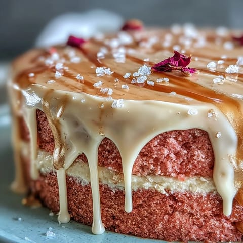 Stunning Bridal Shower Rosé Velvet Cake, ready to be served with shimmering gold accents.