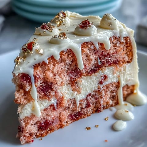 A delicate pink Bridal Shower Rosé Velvet Cake with shimmering gold drip frosting.