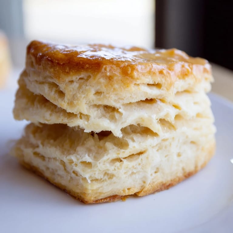 Freshly baked Buttermilk Biscuits with a pat of melting butter and honey on the side.