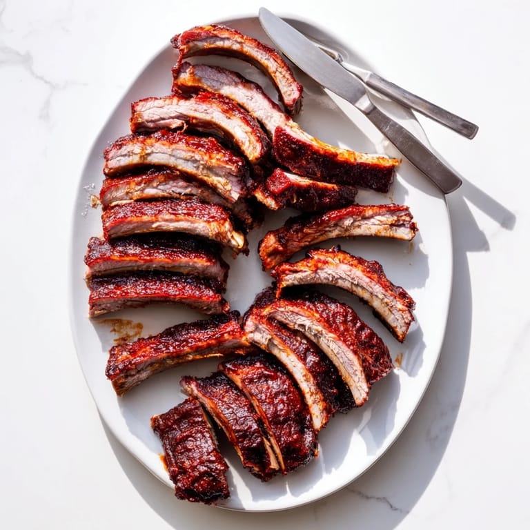 Fall-off-the-bone tender BBQ Ribs served with cornbread and coleslaw at a cookout.