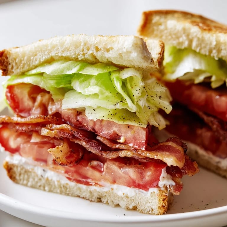 A delicious BLT Sandwich served on a plate with potato chips, highlighting the crispy bacon and ripe tomato.