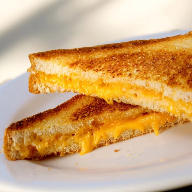 Thick cheddar slices melt between two crispy, golden-buttered sourdough bread slices, perfect for a classic American comfort lunch.