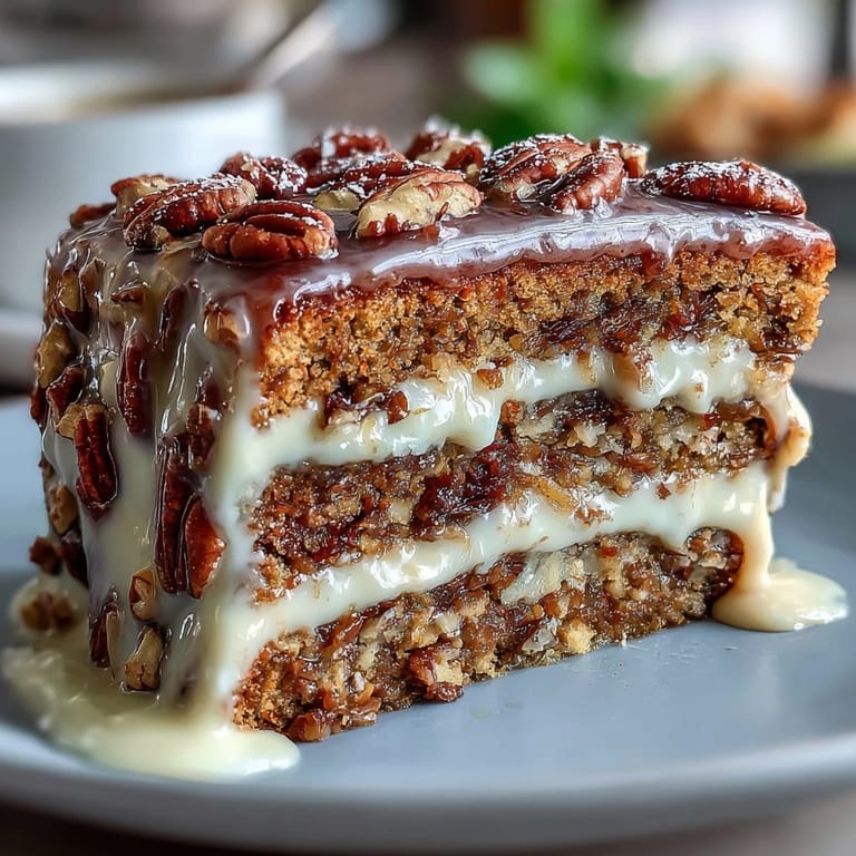 2. Spiced carrot cake layered with rich cream cheese frosting, decorated with walnuts and edible flowers.