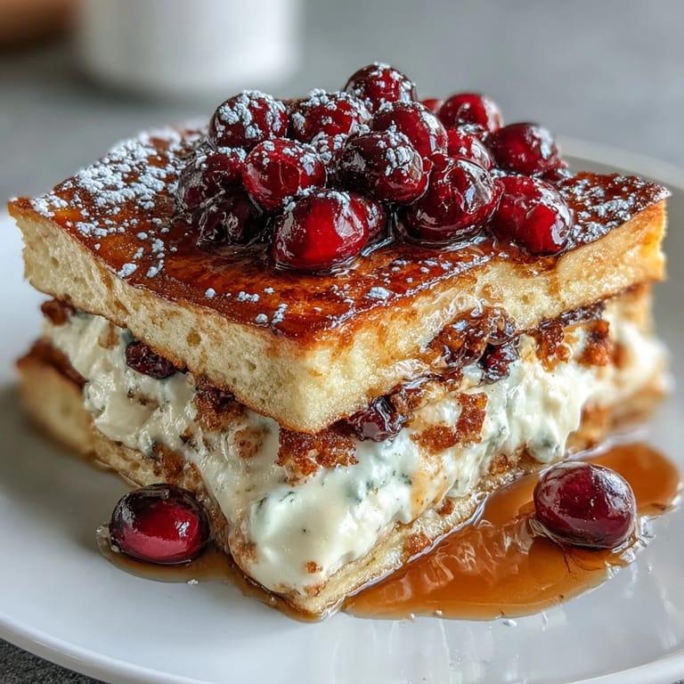 Oven-baked blueberry pancake casserole layered with fresh berries, ready to slice and serve with warm maple syrup for a comforting breakfast.