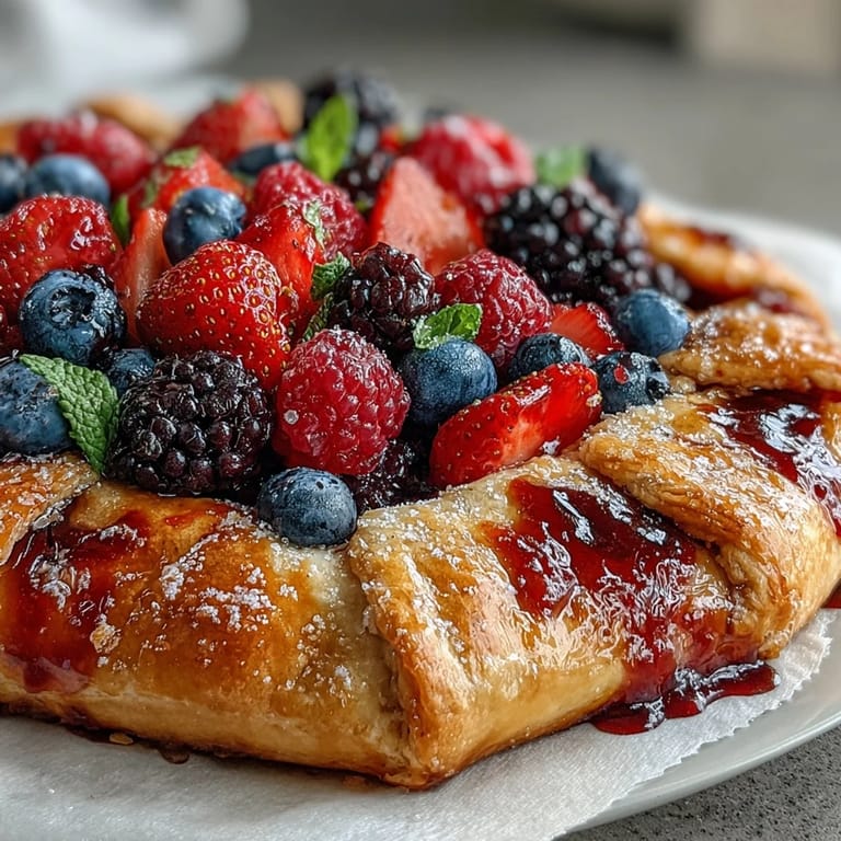 A slice of Summer Berry Galette, showcasing vibrant berries and flaky, nutty crust.