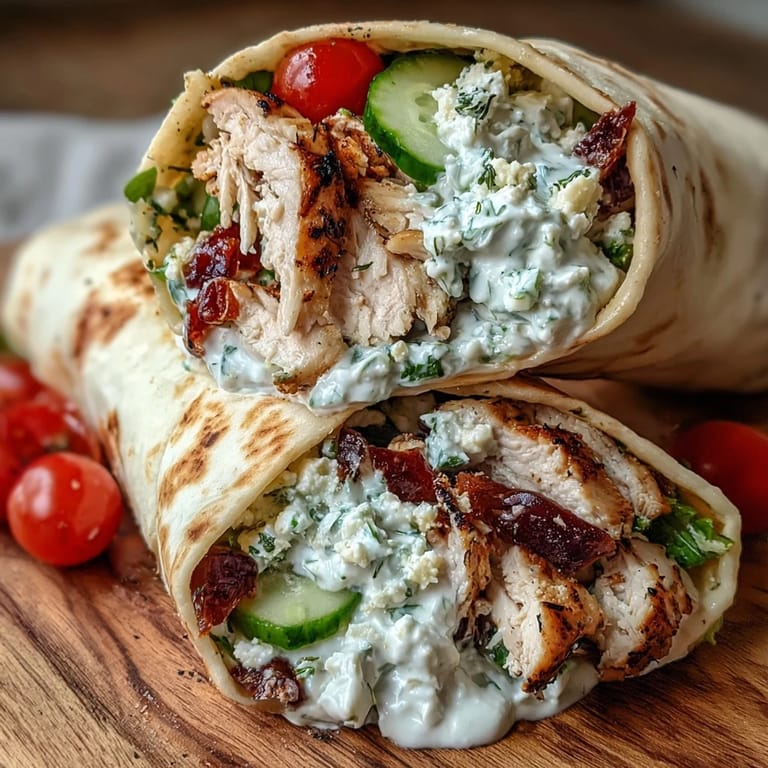 Delicious Tzatziki Chicken Wraps served fresh, a perfect quick and healthy Mediterranean lunch idea.