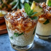A vibrant glass of Pineapple Coconut Agua Fresca with fresh mint and pineapple garnish on a tropical table.