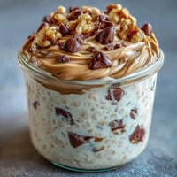 Delicious protein cookie dough overnight oats in jars, ready for a healthy breakfast.