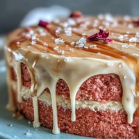 Stunning Bridal Shower Rosé Velvet Cake, ready to be served with shimmering gold accents.