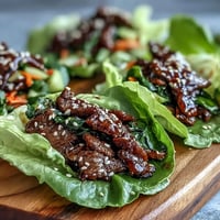 Juicy Korean BBQ beef piled high in crisp lettuce cups with vibrant kimchi.